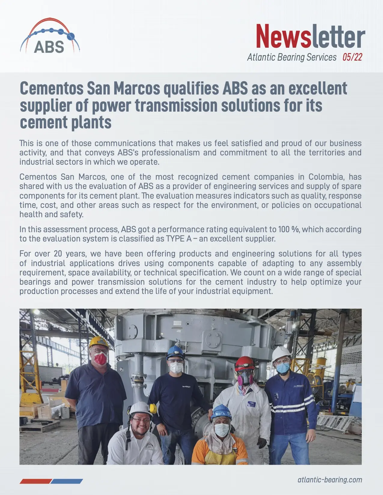 Cementos San Marcos qualifies ABS as an excellent supplier of power transmission solutions for its cement plants