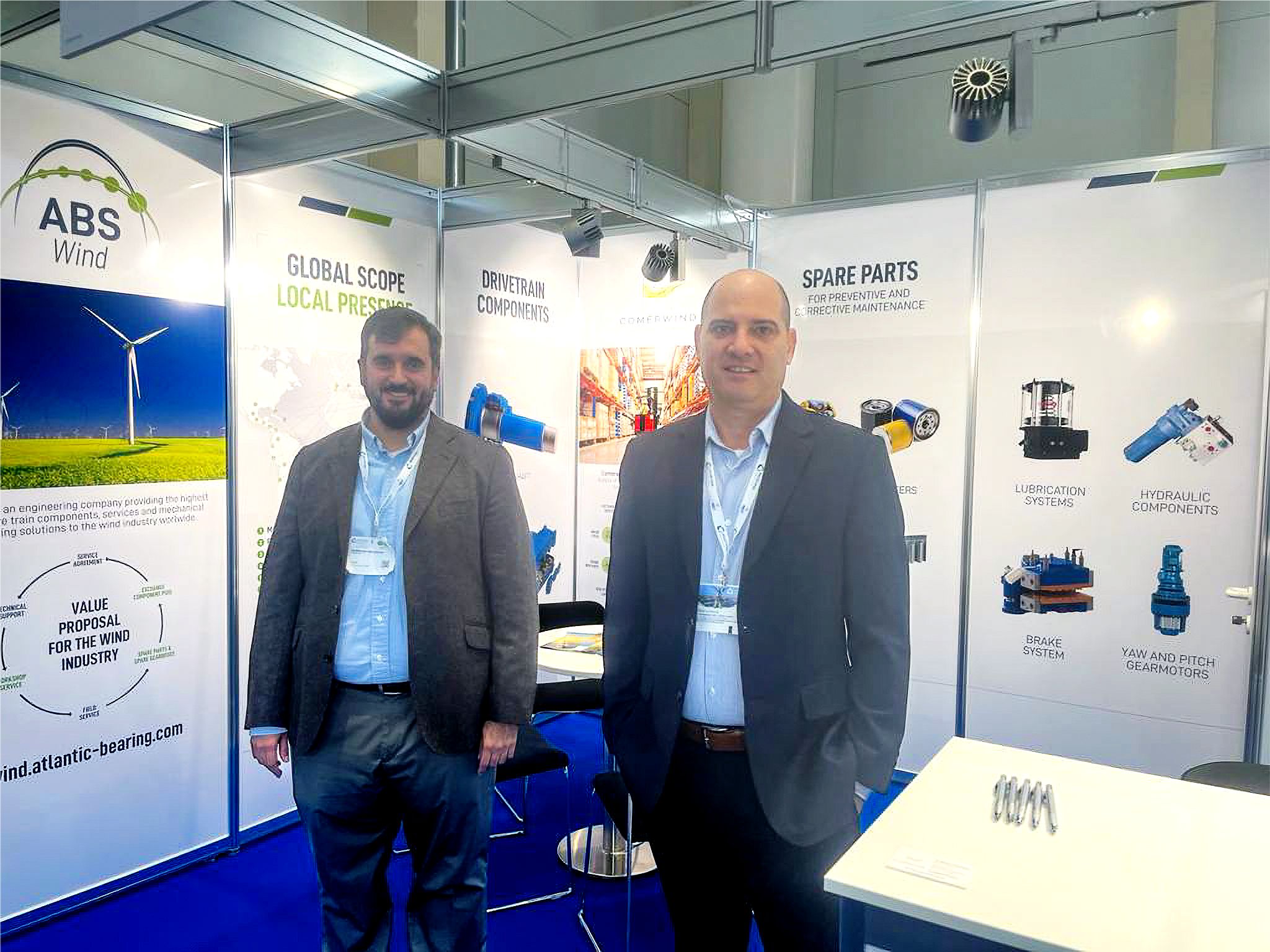 Guillermo Anclares and Nelson Carrodeguas at the booth of ABS Wind and Comerwind at WindEnergy Hamburg
