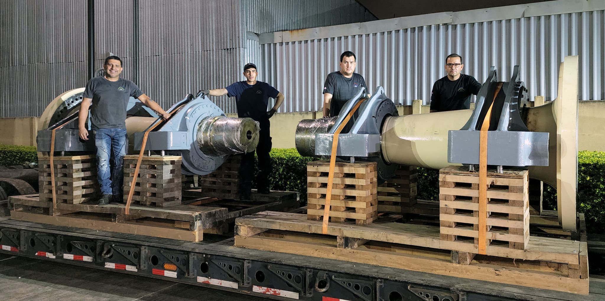 Gamesa G8X wind turbine main shafts repaired and ready for transport outside ABS Wind Costa Rica