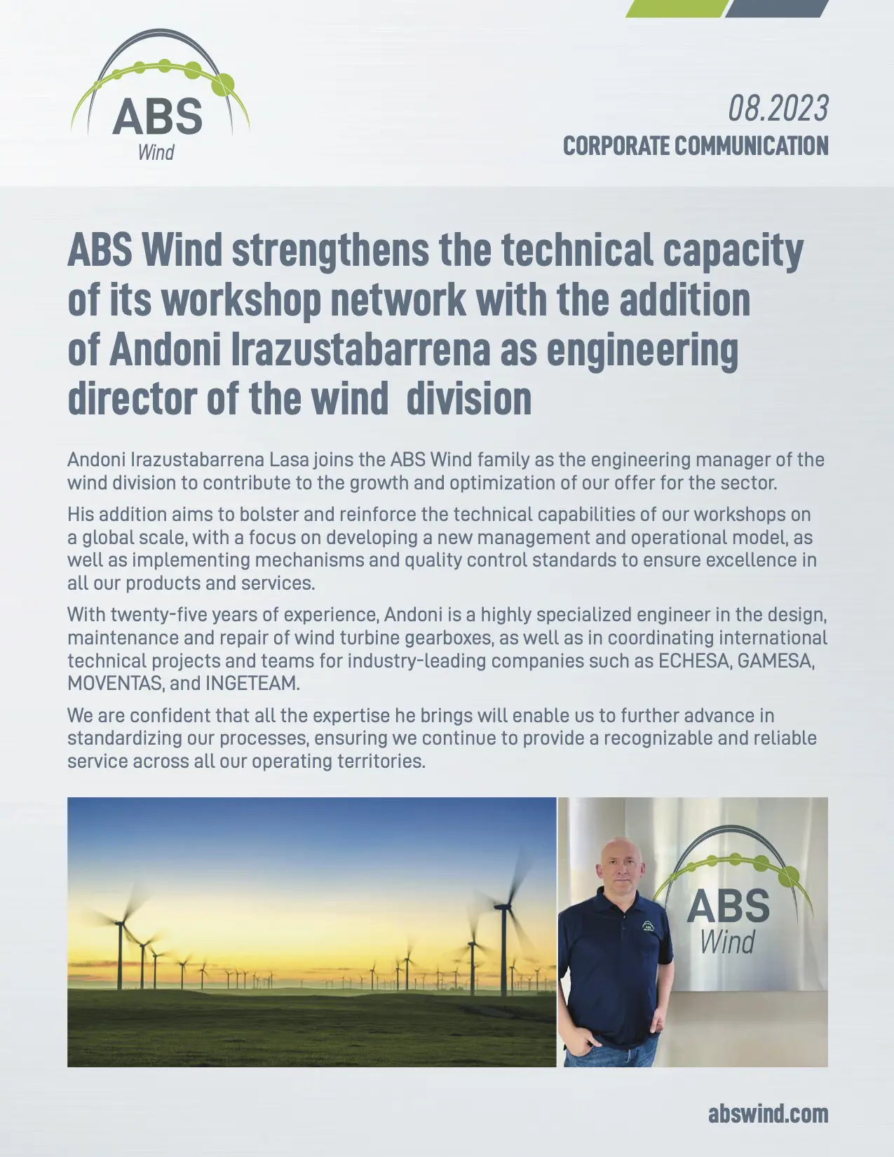 ABS WIND Andoni Irazustabarrena engineering director of the wind division