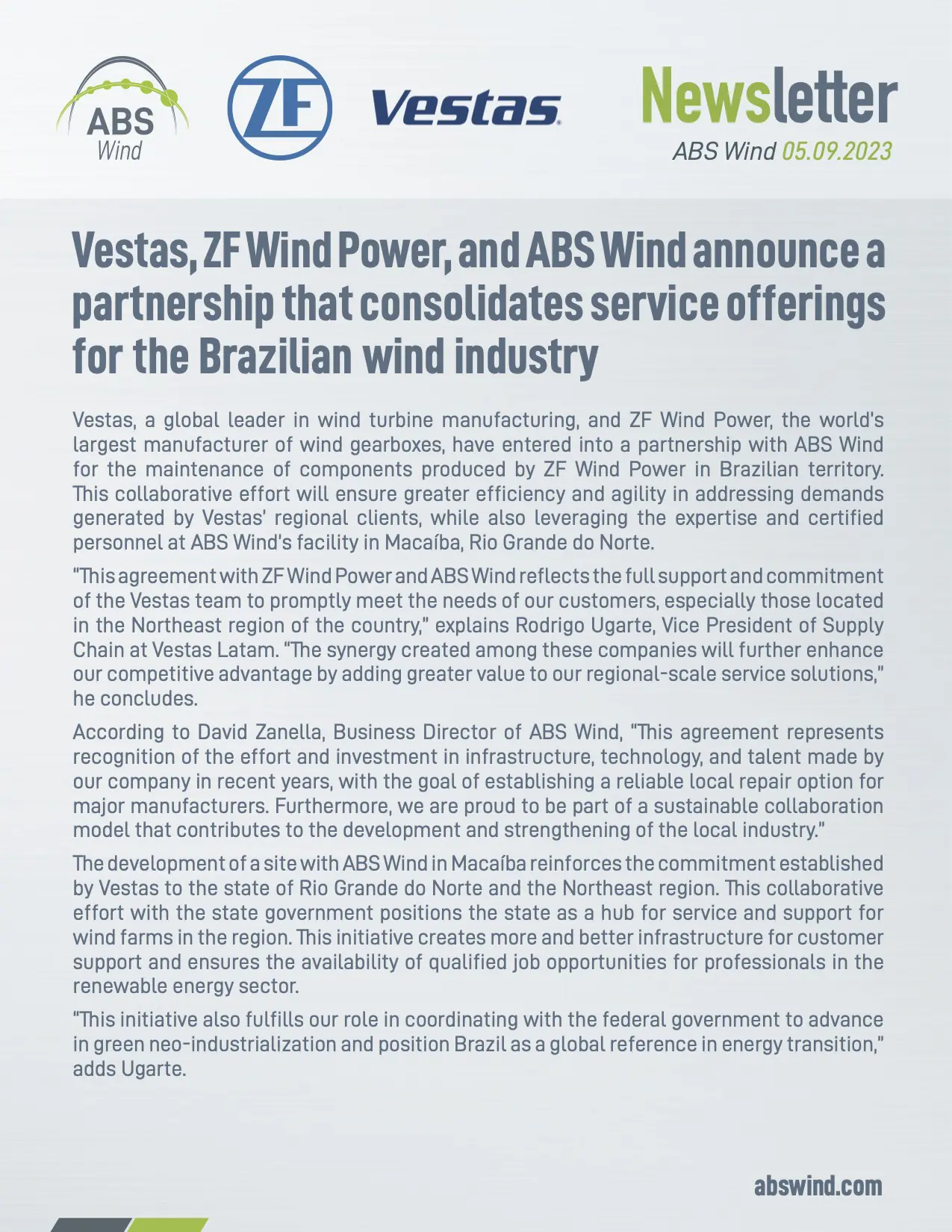 ABS WIND, Vestas and ZF partnership