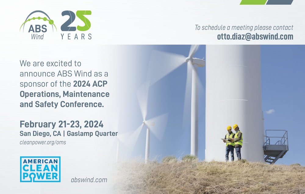 ABS Wind will be sponsor the ACP Operations, Maintenance, and Safety Conference in 2024 in San Diego