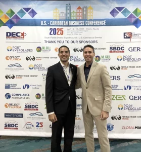 Pablo Rodríguez, Global Commercial Director at ABS, with Christopher Muñoz from the U.S. Department of Commerce | International Trade Administration, during the U.S. Caribbean Business Conference 2025.