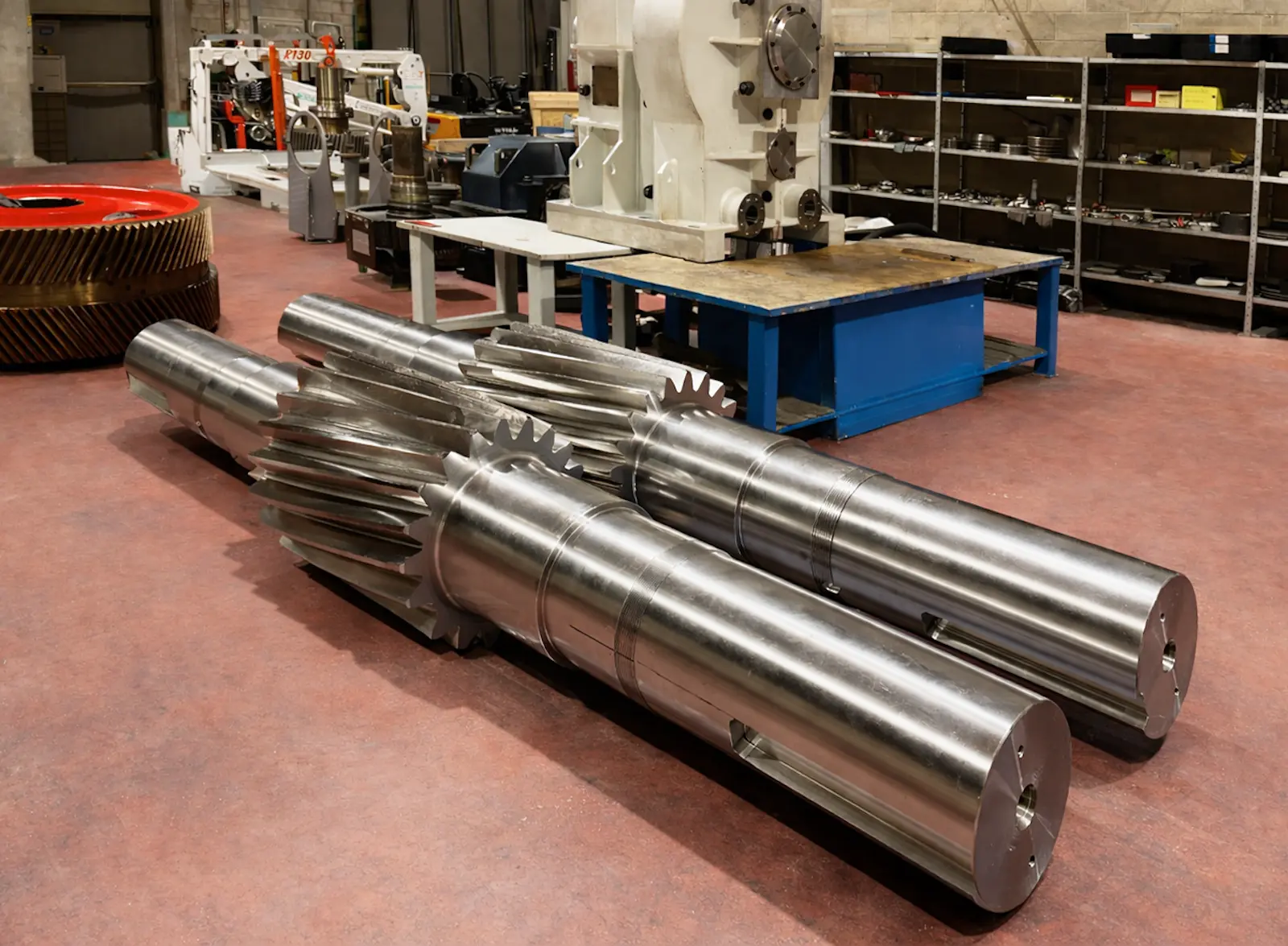 Custom-manufactured shaft and pinion components for SAG and ball mill drive systems in heavy-duty mining applications