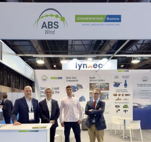 Nelson Carrodeguas, Iñaki Ridruejo, Unai Ridruejo and Víctor Canalejo at ABS Wind and Comerwind booth during WindEurope 2026 Madrid