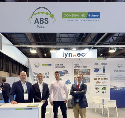 Nelson Carrodeguas, Iñaki Ridruejo, Unai Ridruejo and Víctor Canalejo at ABS Wind and Comerwind booth during WindEurope 2026 Madrid