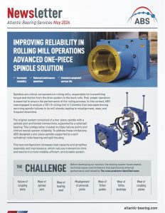 One-piece spindle with split cylindrical roller bearing solution for steel rolling mills