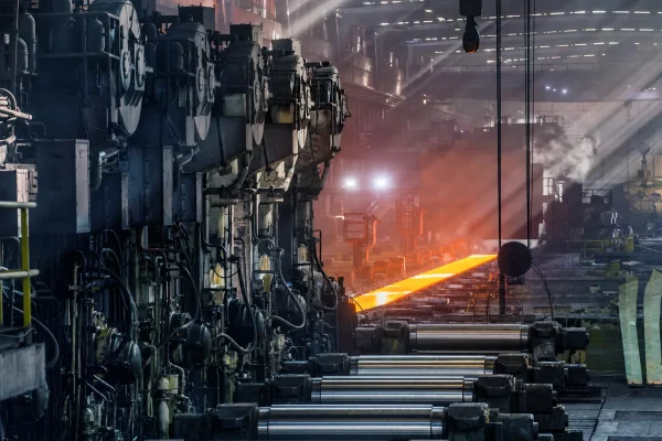 Steel rolling mill production line with hot rolling process