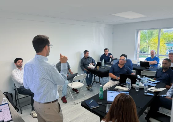 ABS team participate in a Microsoft Dynamics 365 CRM training session, learning new tools and workflows to enhance collaboration, streamline sales processes, and improve customer engagement.