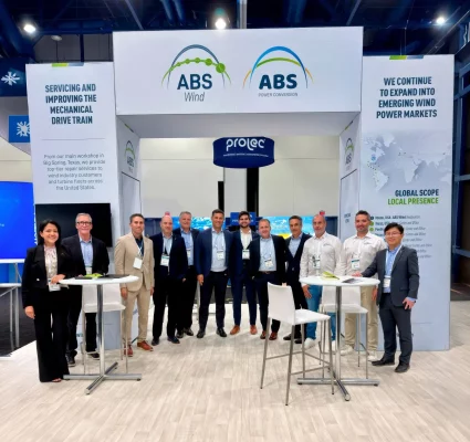 ABS Wind team and industry partners gathered at the company booth during CLEANPOWER 2026.