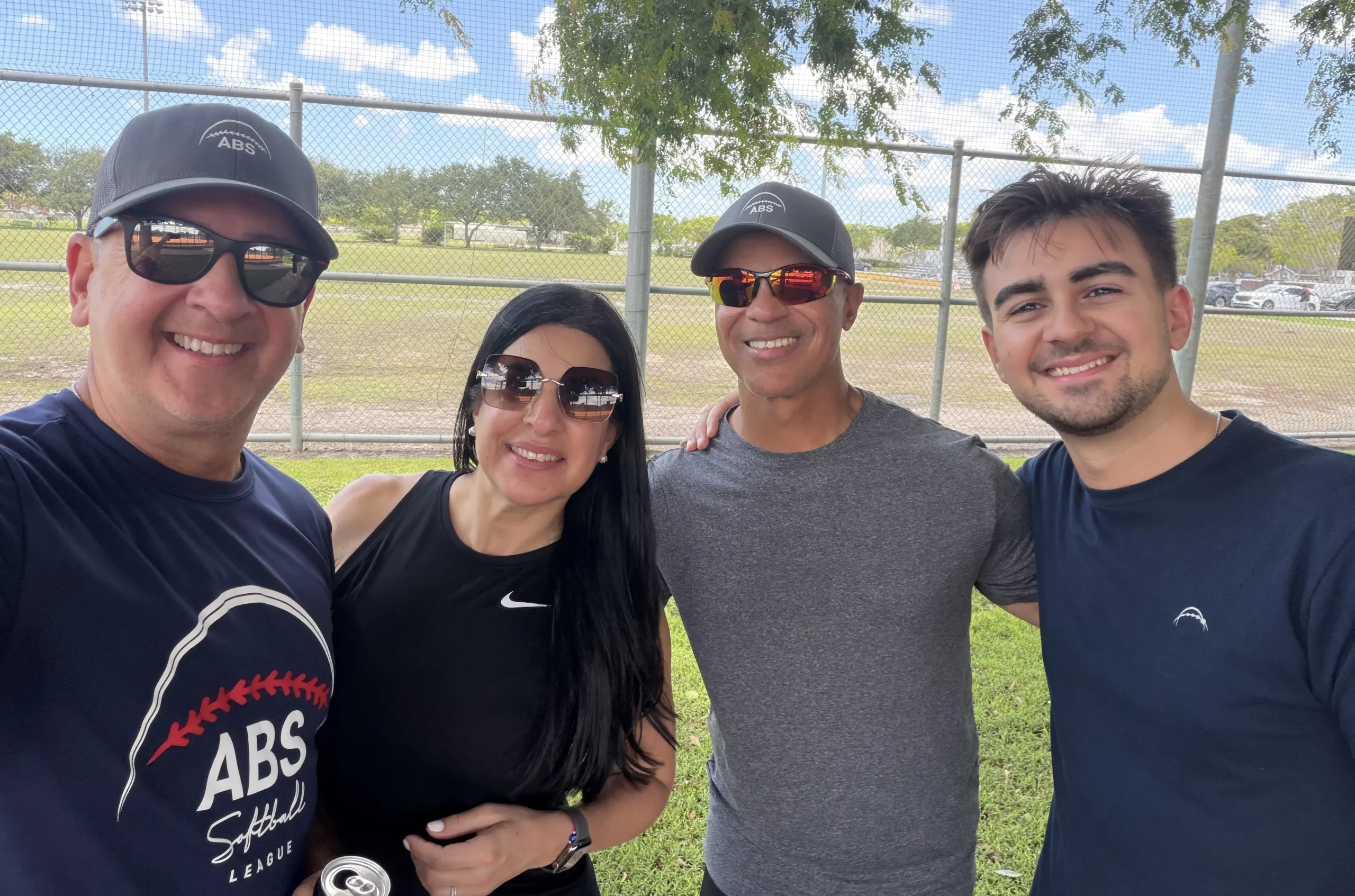 Alejandro Pardiñas, Adonais Muñoz, Ariel Solis and David Pardiñas, during the ABS and ABS Wind Miami softball family event.