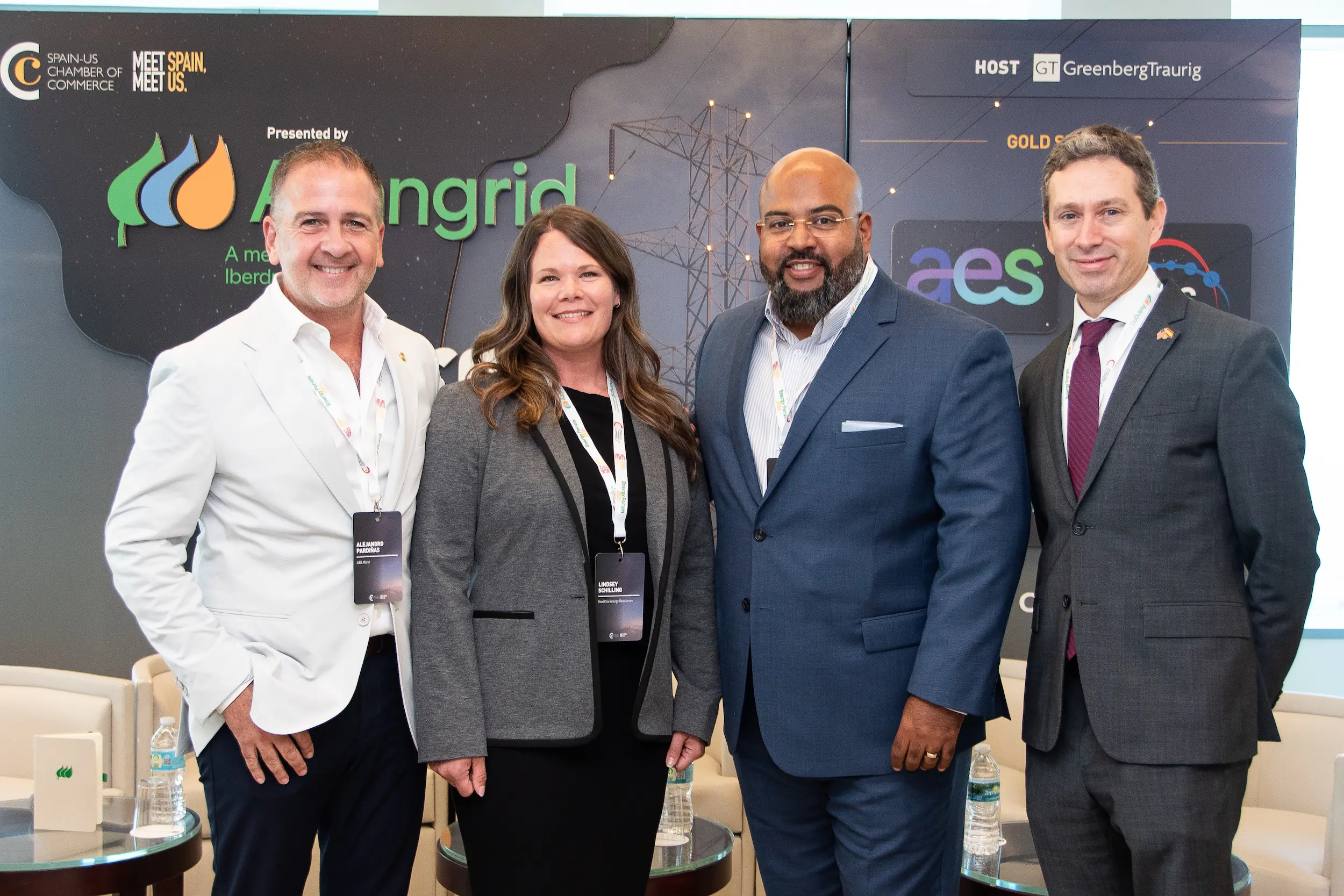 Alejandro Pardiñas with Lindsey Schilling, Hansel Canelo (NextEra), and Juan Carlos Pereira at the Spain-US Chamber of Commerce Energy Forum 2026 in Miami.