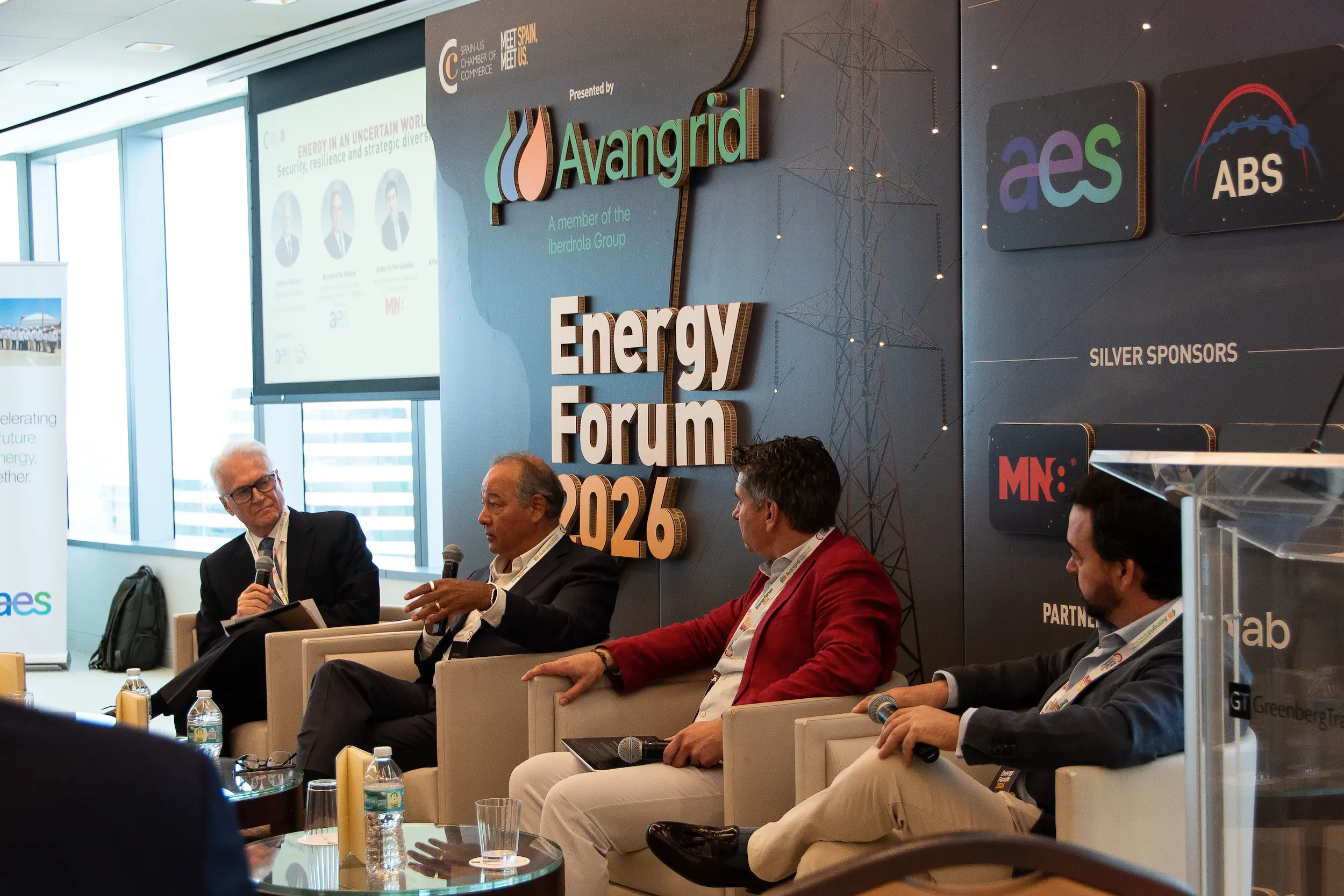 Energy security and resilience panel at the Spain-US Chamber of Commerce Energy Forum 2026 featuring Bernerd Da Santos and industry leaders.