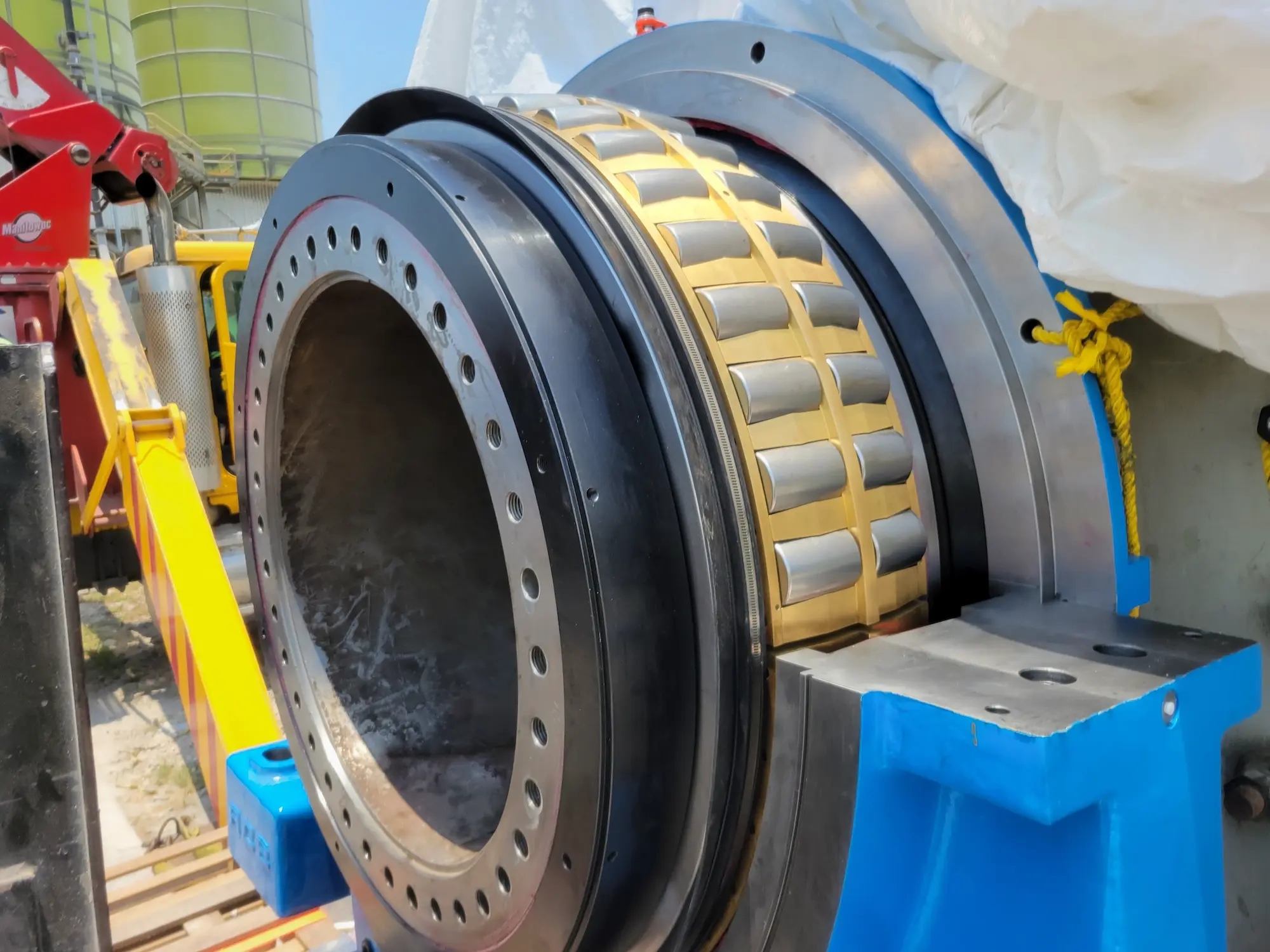 ACB split roller bearing assembled inside a custom bearing housing for a cement mill