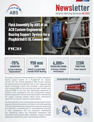 ABS field assembly of a custom split bearing support system for a Plug&Grind XL cement mill