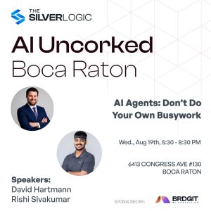 AI Uncorked event featuring Rishikesh Sivakumar of ABS and David Hartmann discussing AI agents.