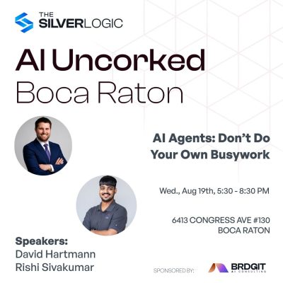 AI Uncorked event featuring Rishikesh Sivakumar of ABS and David Hartmann discussing AI agents.