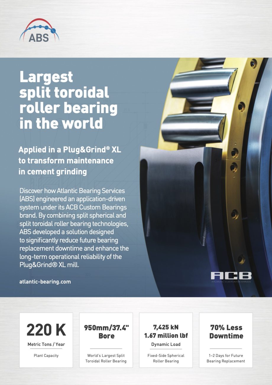 World’s largest split toroidal roller bearing, manufactured by ACB Custom Bearings for an ABS cement mill project.