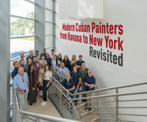 Atlantic Bearing Services Miami team posing for a group photo at the Modern Cuban Painters from Havana to New York Revisited exhibition at FIU’s Frost Art Museum.