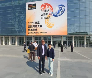 ABS Wind representatives Miguel Martínez and Helen Xu at China Wind Power 2026 in Beijing